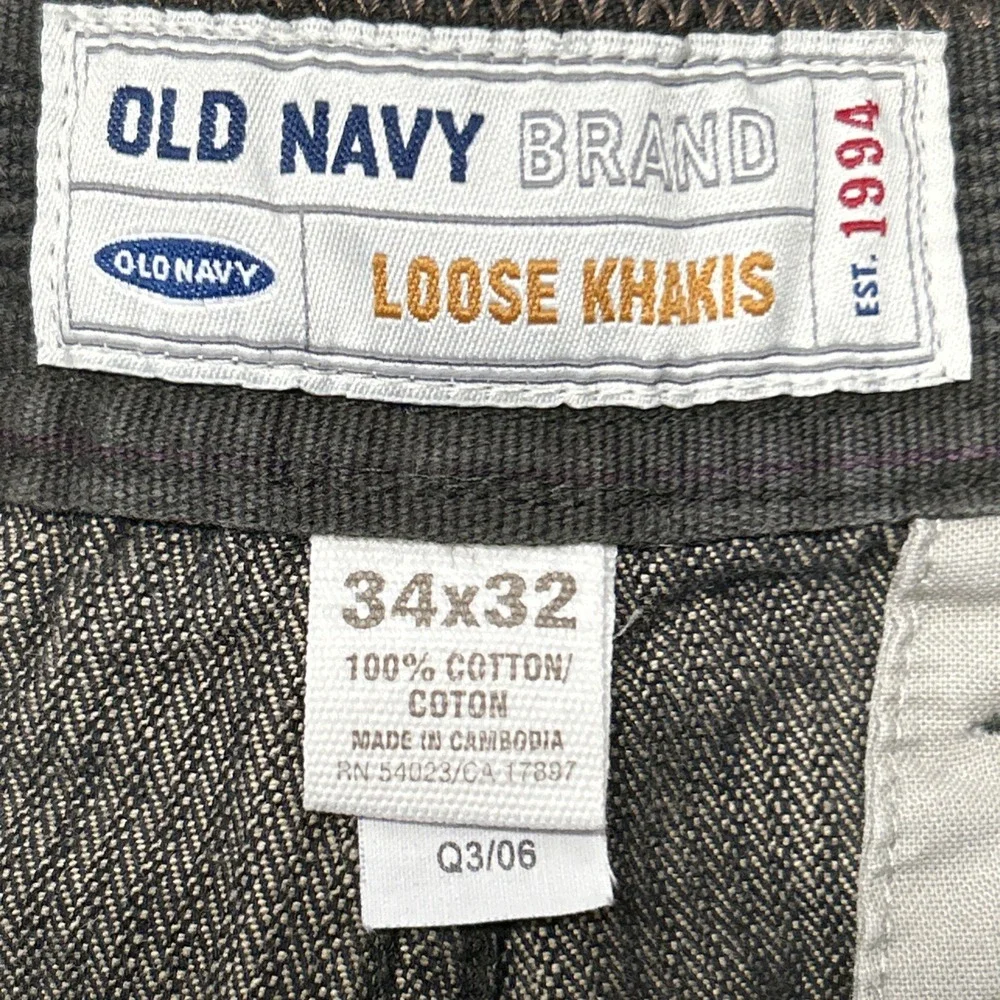 VTG Old Navy Mens Size 34x32 Loose Fit Baggy Y2k Wide Brown Khakis Dark Wash